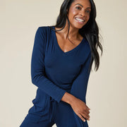 Natalie Classic V-Neck PJ Set Sleepwear & Loungewear Softies X-Small Midnight 