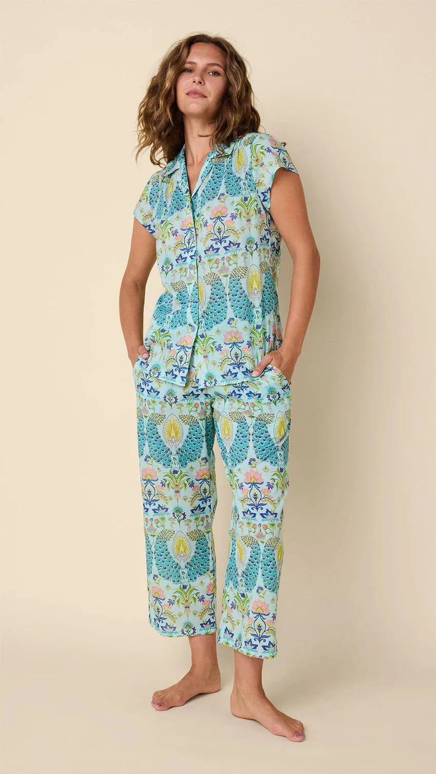 Peacock Voile Capri Set Sleepwear Cats Pajamas 