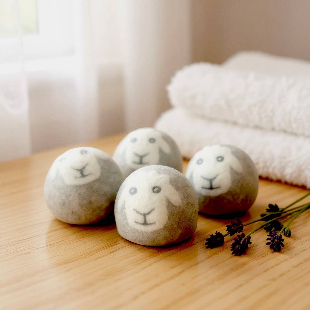 Pure Wool Laundry Drying Balls, Reusable Anti-Static Butterfly&Bee Grey Sheep 