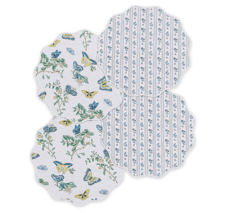 Reversible Quilted Placemat- Set of 4 Table Linens Matouk Baudin Blue & Cabanon Blue Circle - 16" 