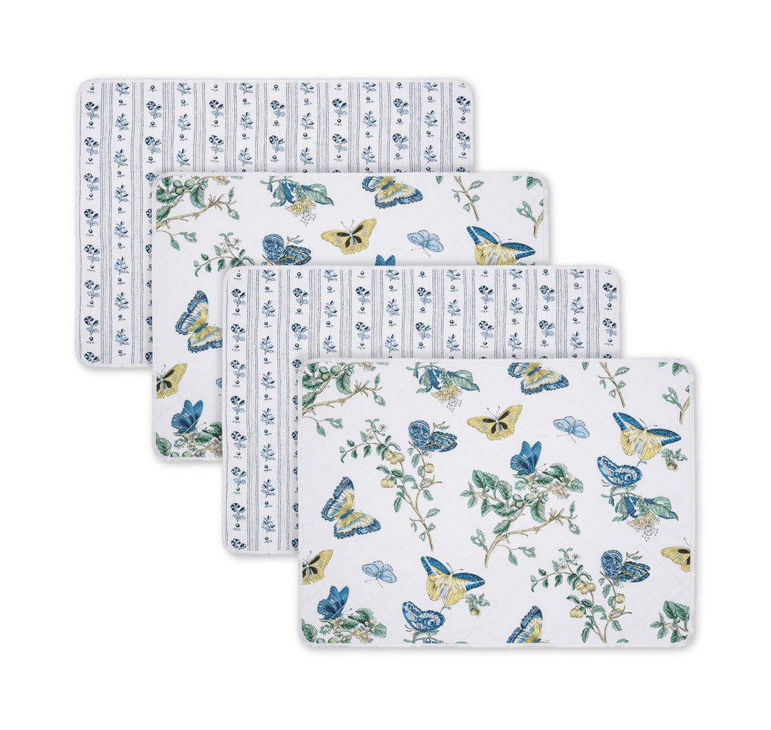 Reversible Quilted Placemat- Set of 4 Table Linens Matouk Baudin Blue & Cabanon Blue Oblong - 14" x 19" 