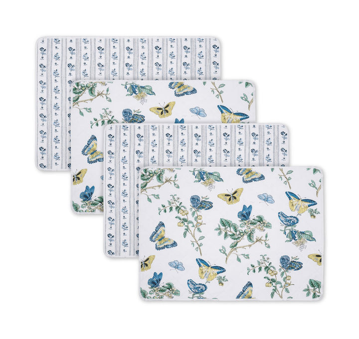 Reversible Quilted Placemat- Set of 4 Table Linens Matouk Baudin Blue & Cabanon Blue Oblong - 14" x 19" 