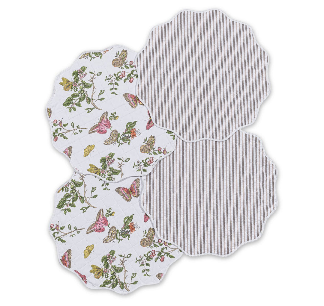 Reversible Quilted Placemat- Set of 4 Table Linens Matouk Baudin Pink & Matteo Bark Circle - 16" 