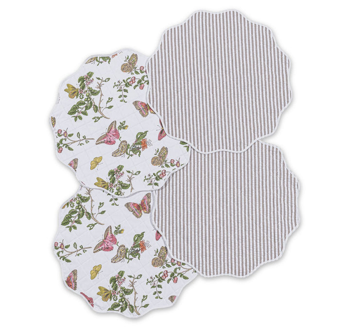 Reversible Quilted Placemat- Set of 4 Table Linens Matouk Baudin Pink & Matteo Bark Circle - 16" 