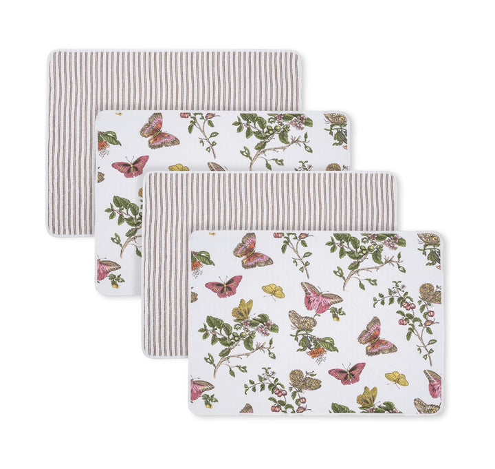 Reversible Quilted Placemat- Set of 4 Table Linens Matouk Baudin Pink & Matteo Bark Oblong - 14" x 19" 