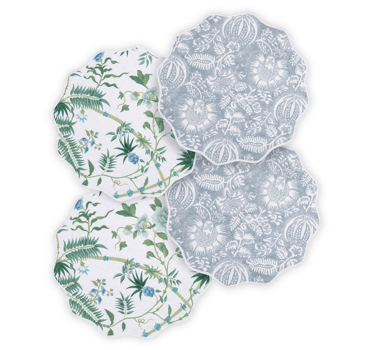 Reversible Quilted Placemat- Set of 4 Table Linens Matouk Palmyra Emerald & Granada Hazy Blue Circle - 16" 