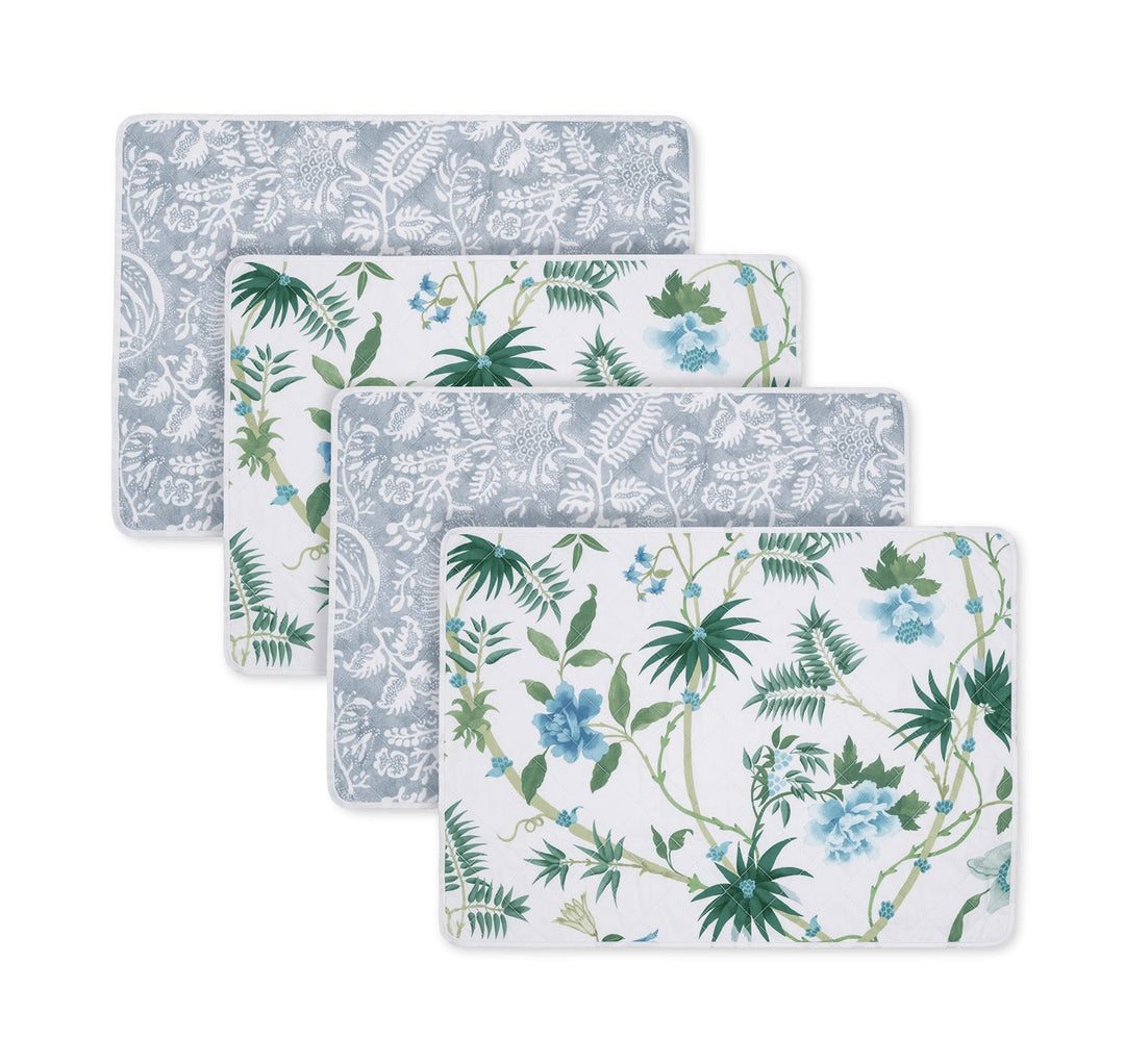 Reversible Quilted Placemat- Set of 4 Table Linens Matouk Palmyra Emerald & Granada Hazy Blue Oblong - 14" x 19" 