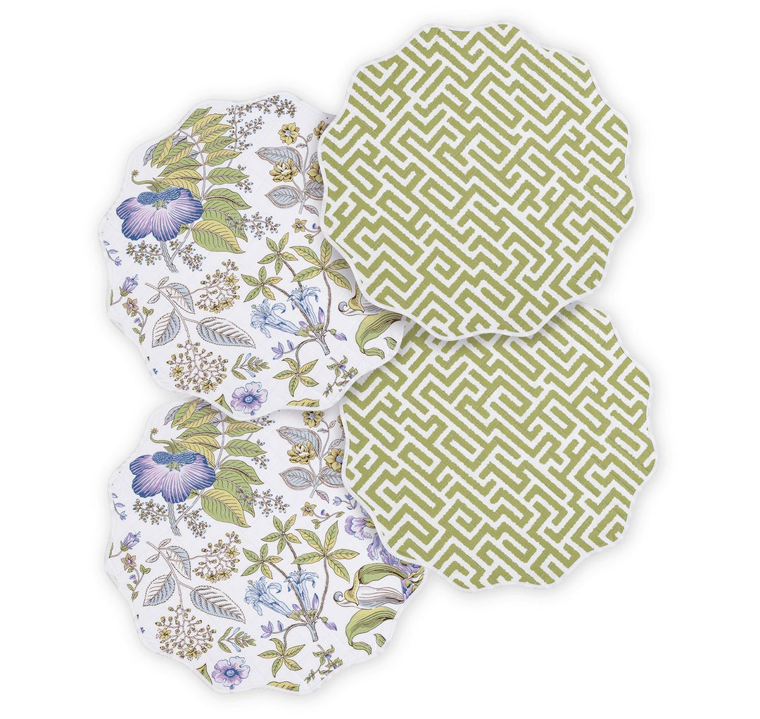 Reversible Quilted Placemat- Set of 4 Table Linens Matouk Pomegranate Lilac & Gabriel Grass Circle - 16" 