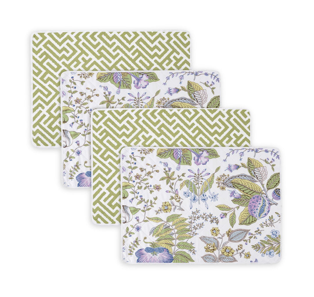 Reversible Quilted Placemat- Set of 4 Table Linens Matouk Pomegranate Lilac & Gabriel Grass Oblong - 14" x 19" 