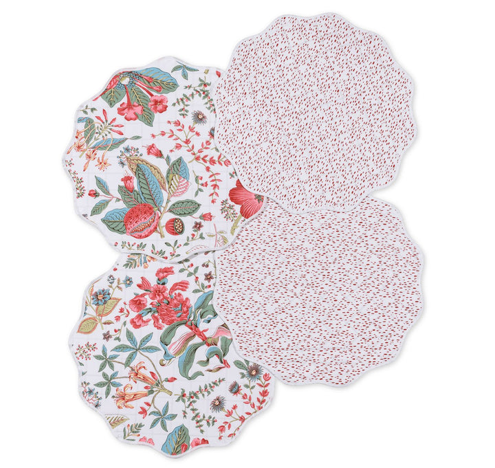 Reversible Quilted Placemat- Set of 4 Table Linens Matouk Pomegranate Pink & Celine Redberry Circle - 16" 