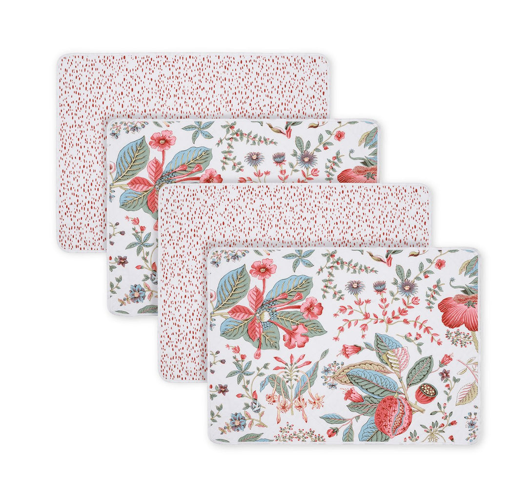 Reversible Quilted Placemat- Set of 4 Table Linens Matouk Pomegranate Pink & Celine Redberry Oblong - 14" x 19" 