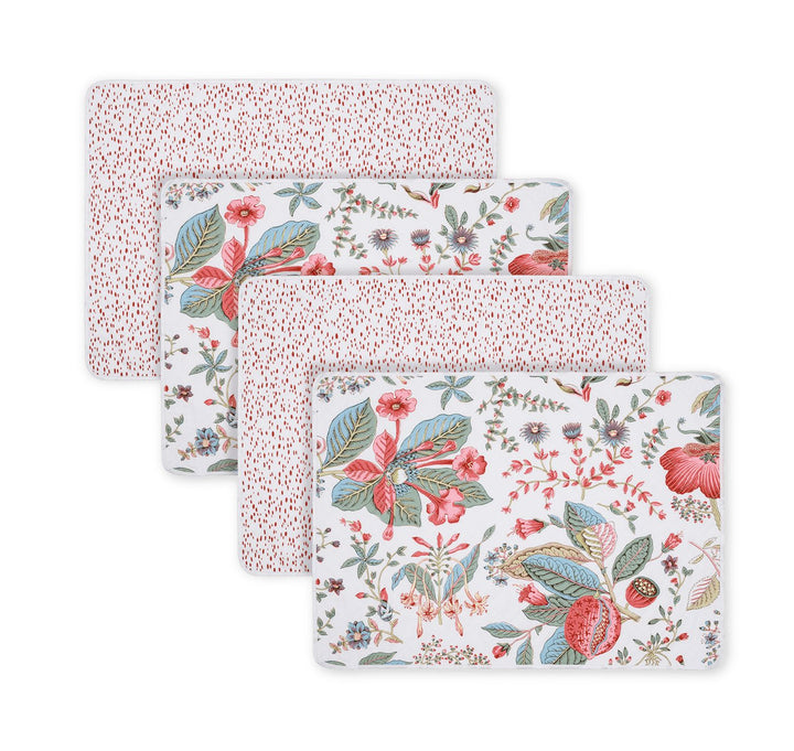 Reversible Quilted Placemat- Set of 4 Table Linens Matouk Pomegranate Pink & Celine Redberry Oblong - 14" x 19" 