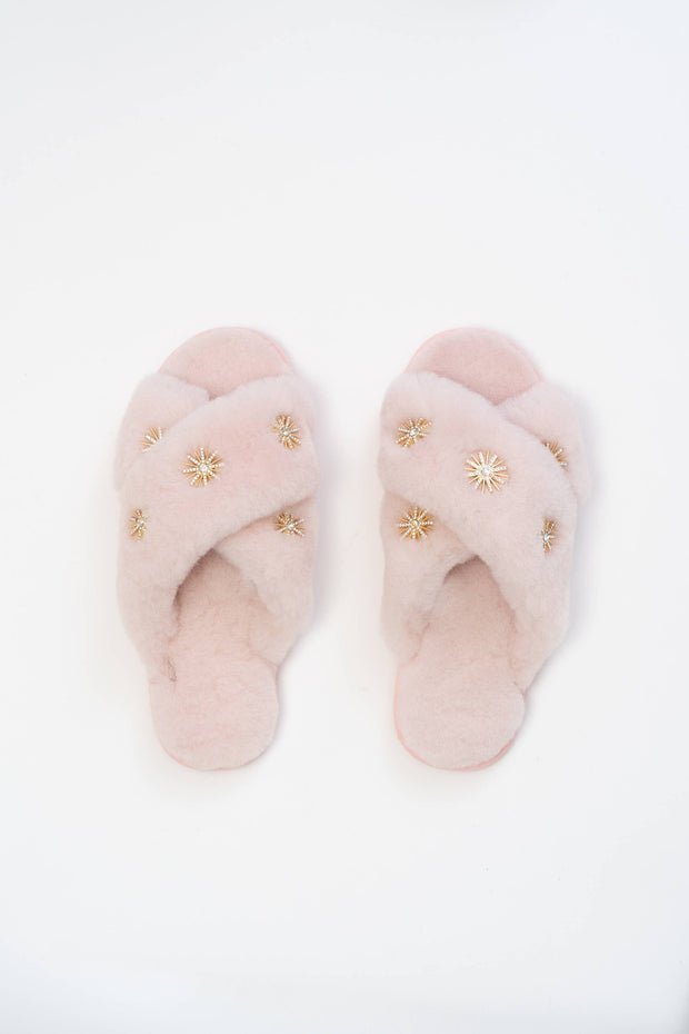 Sheepskin Slippers with Rhinestone Pissenlit 7 Blush 