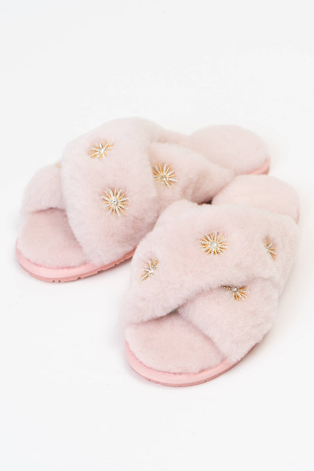 Sheepskin Slippers with Rhinestone Pissenlit 