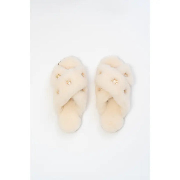 Sheepskin Slippers with Rhinestone Sleepwear & Loungewear Pissenlit 7 Beige 