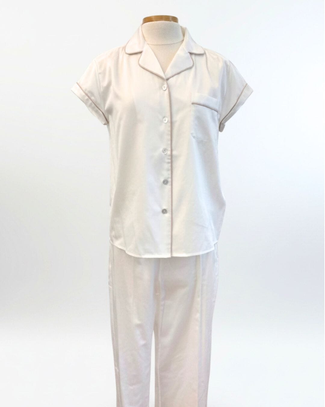 Silk Whispercale Capri Pajamas with Latte Trim Sleepwear & Loungewear Silk Story 