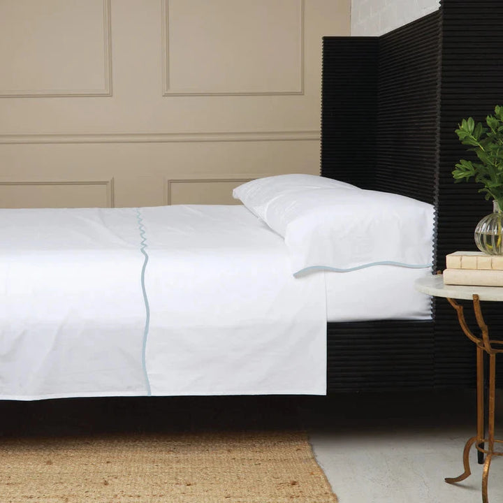 Skylar Cotton Percale Sheet Set Bedding Style Pom Pom at Home French Blue Twin 