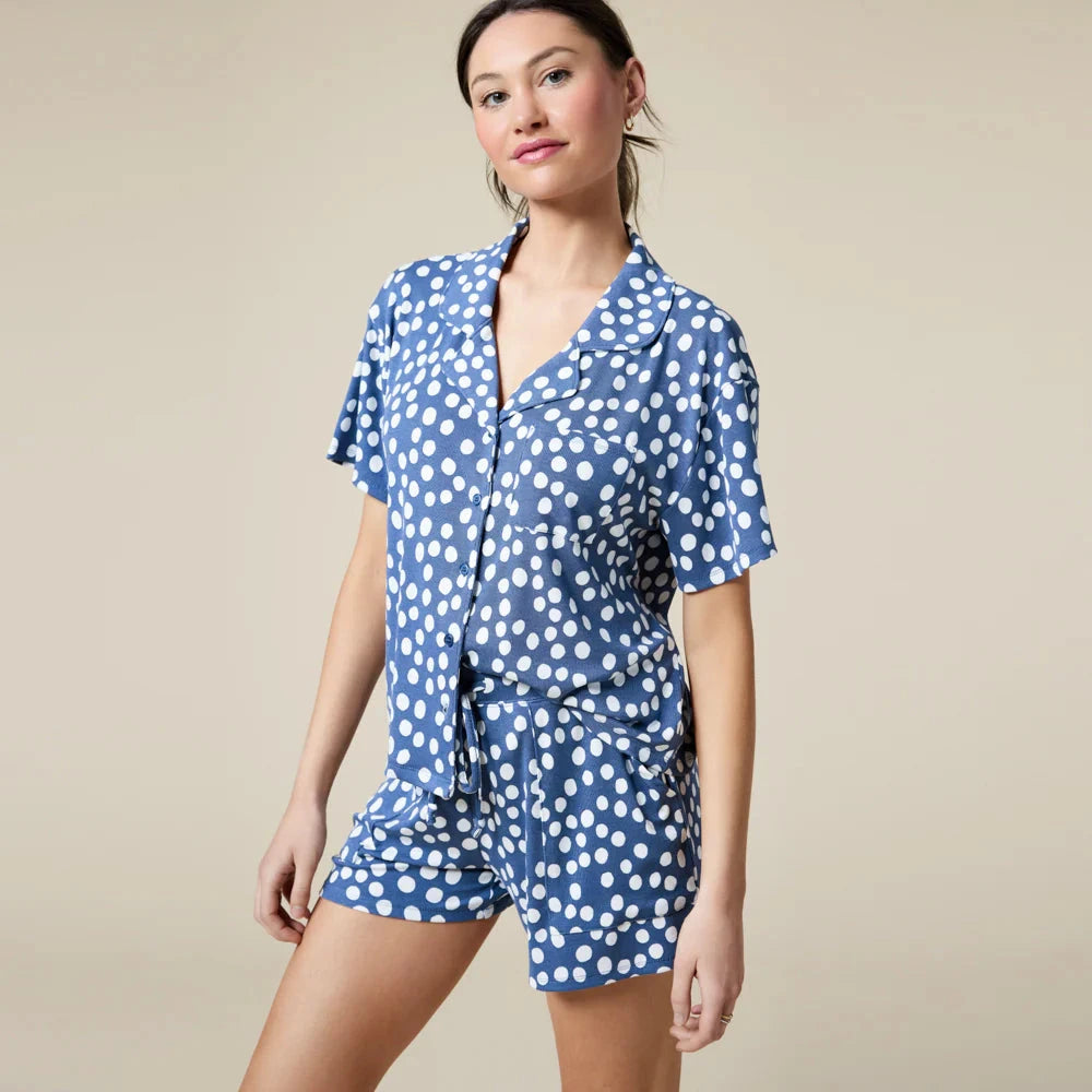 Sleep Soft Polka Print Slim Notch Collar Short Pj Set Indigo Sleepwear & Loungewear Softies 