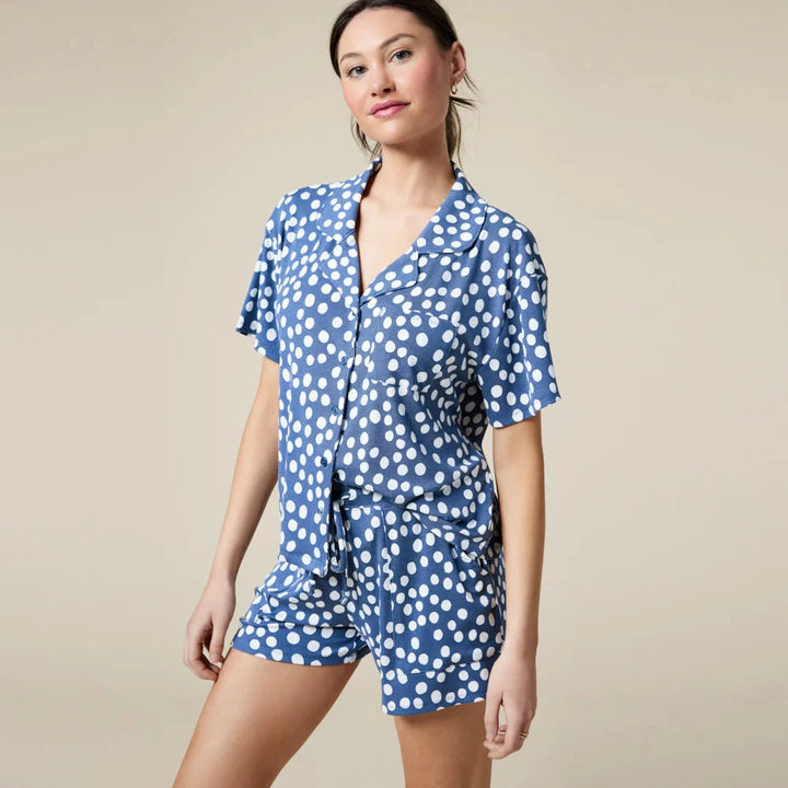 Sleep Soft Polka Print Slim Notch Collar Short Pj Set Indigo Sleepwear & Loungewear Softies 