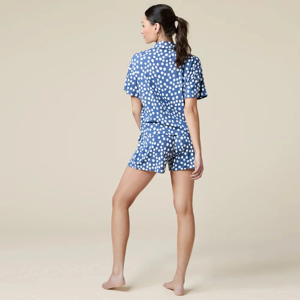 Sleep Soft Polka Print Slim Notch Collar Short Pj Set Indigo Sleepwear & Loungewear Softies 