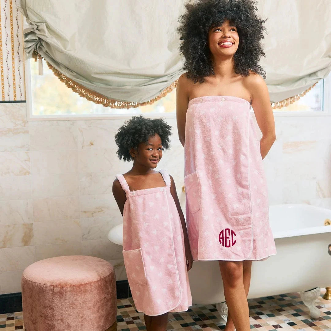 Tossed Pink Hearts Towel Wrap Robes Weezie 