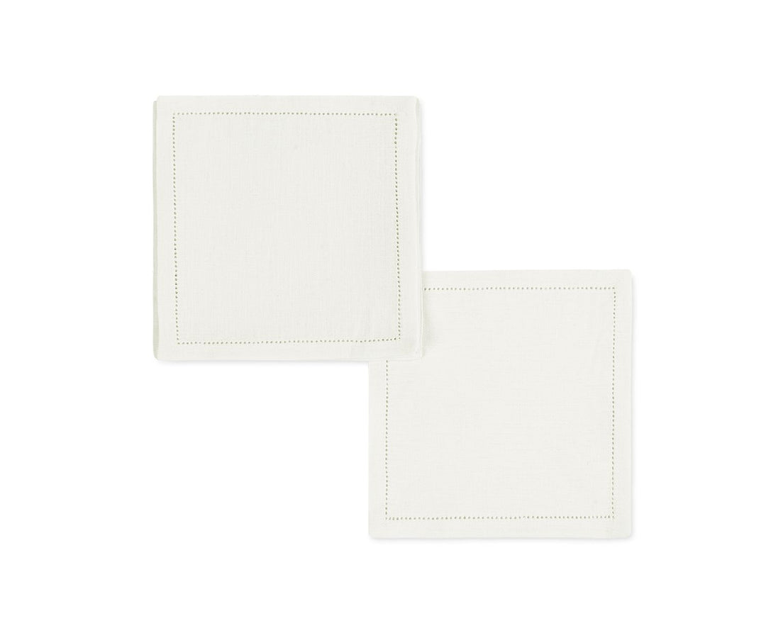 Valentine Hemstitch Cocktail Napkins- set of 4 Table Linens Matouk Ivory 