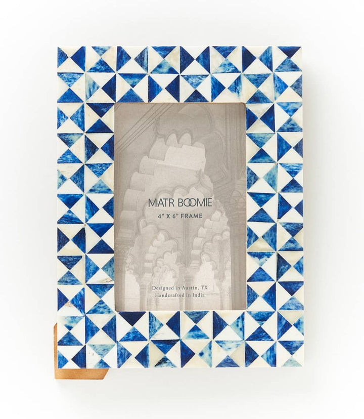 Varuna 4x6 Cobalt Picture Frame - Fair Trade Carved Bone Matr Boomie Fair Trade 