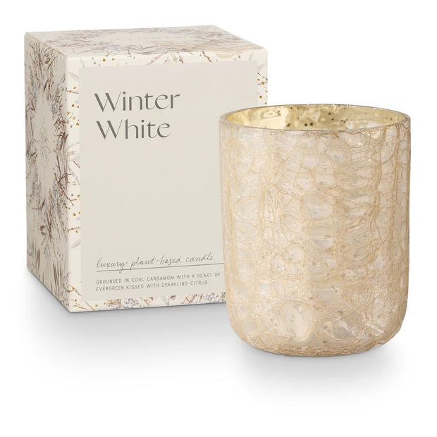 Winter White Crackle Glass Candle Candle Illume Small 