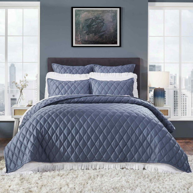 Avalon Queen Coverlet Bedding Style Orchids Lux Home Slate Blue 