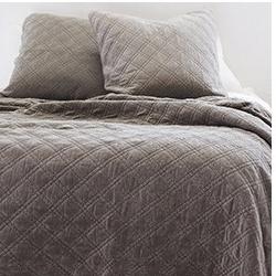 Brussels Large Euro Sham Bedding Style Pom Pom at Home Pewter 