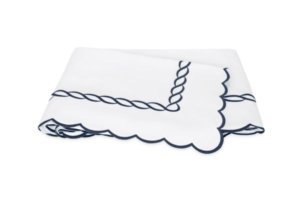 Classic Chain Scallop Full/Queen Flat Sheet Bedding Style Matouk Navy 