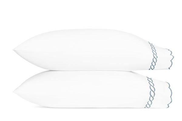 Classic Chain Scallop King Pillowcases- Pair Bedding Style Matouk Hazy Blue 
