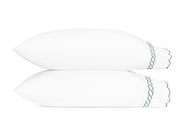 Classic Chain Scallop Standard Pillowcases- Pair Bedding Style Matouk Hazy Blue 