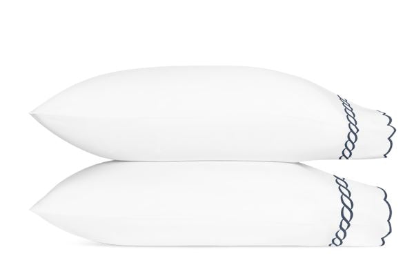 Classic Chain Scallop Standard Pillowcases- Pair Bedding Style Matouk Navy 