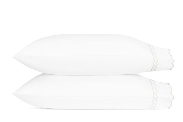 Classic Chain Scallop Standard Pillowcases- Pair Bedding Style Matouk White 