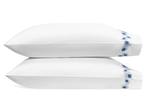 Feather King Pillowcases - pair Bedding Style Matouk Navy Feather 