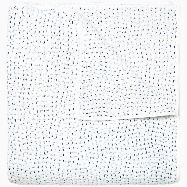 Hand Stitched Full/Queen Coverlet Bedding Style John Robshaw Light Indigo 