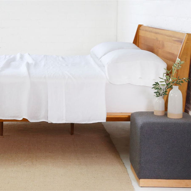 Linen King Sheet Set Bedding Style Pom Pom at Home White 