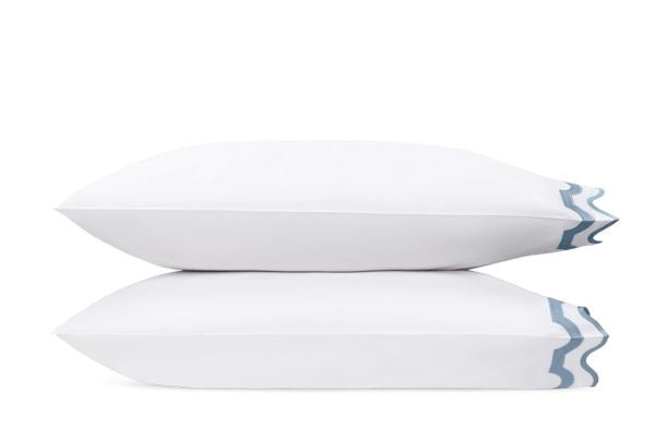 Mirasol King Pillowcase- Single Bedding Style Matouk White/Hazy Blue 