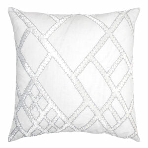 Net Applique Pillow 22" Decorative Pillow Kevin O'Brien White Grey 