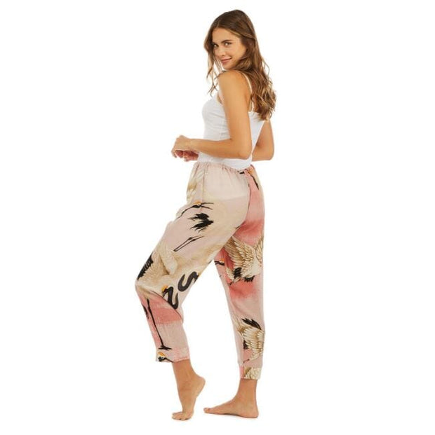 Pink Heron Lounge Pant with Drawstring Closure Twos Company 