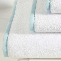 Signature Banded Hand Towel Bath Linens Pine Cone Hill White Soft Blue 